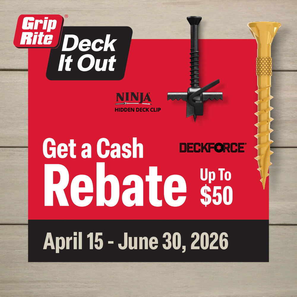 Deck It Out Rebate showing a Ninja Clip and Deckforce screw.
